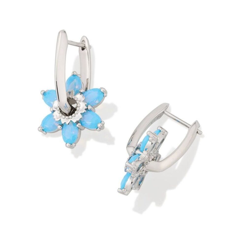 Kendra Scott Alyssa Huggie Earrings - Rhodium/Light Blue Opalite Crystal
